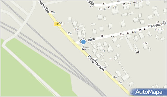 Koluszki, Partyzantów, 52a, mapa Koluszki