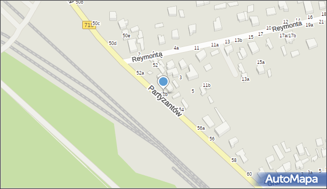 Koluszki, Partyzantów, 52b, mapa Koluszki