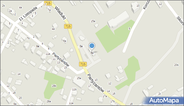 Koluszki, Partyzantów, 8a, mapa Koluszki