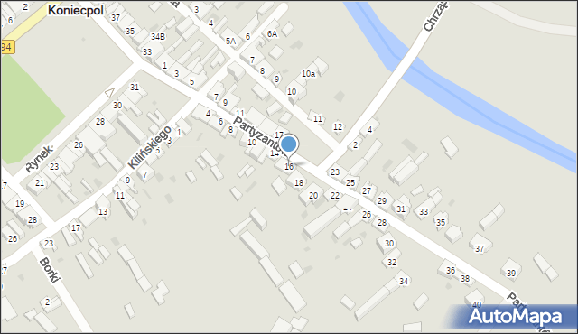 Koniecpol, Partyzantów, 16, mapa Koniecpol