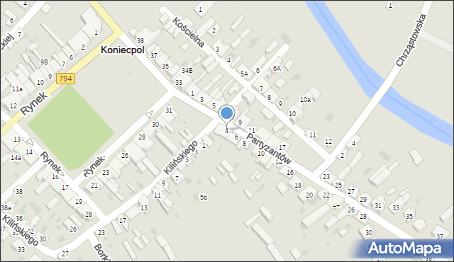 Koniecpol, Partyzantów, 4, mapa Koniecpol