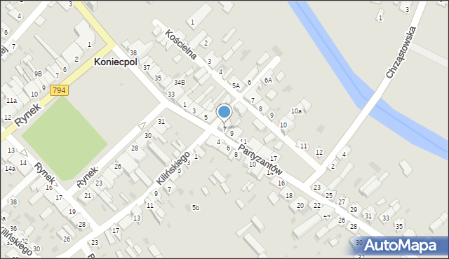 Koniecpol, Partyzantów, 7, mapa Koniecpol