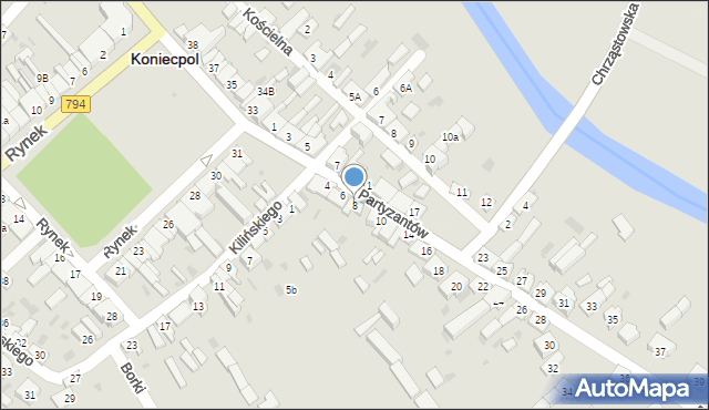 Koniecpol, Partyzantów, 8, mapa Koniecpol