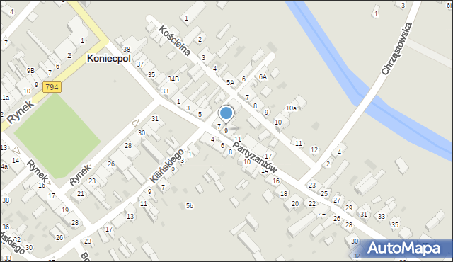 Koniecpol, Partyzantów, 9, mapa Koniecpol