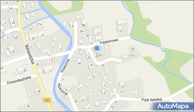 Korbielów, Pastorowa, 14, mapa Korbielów