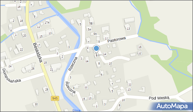 Korbielów, Pastorowa, 6, mapa Korbielów