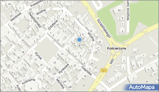 Kościerzyna, Partyzantów, 8, mapa Kościerzyna