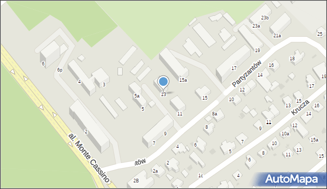 Koszalin, Partyzantów, 13, mapa Koszalina