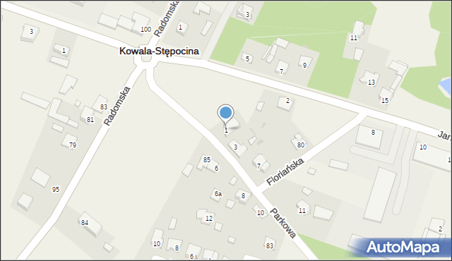 Kowala-Stępocina, Parkowa, 1, mapa Kowala-Stępocina