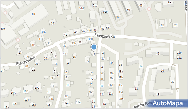 Kraków, Paproci, 3, mapa Krakowa