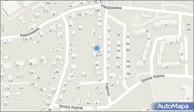 Kraków, Paproci, 9, mapa Krakowa