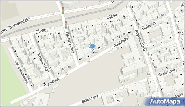 Kraków, Paulińska, 16, mapa Krakowa
