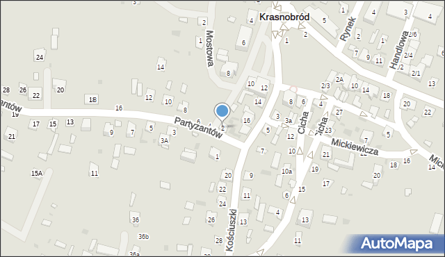 Krasnobród, Partyzantów, 2, mapa Krasnobród