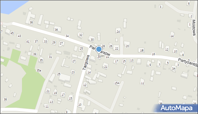 Krasnobród, Partyzantów, 23, mapa Krasnobród