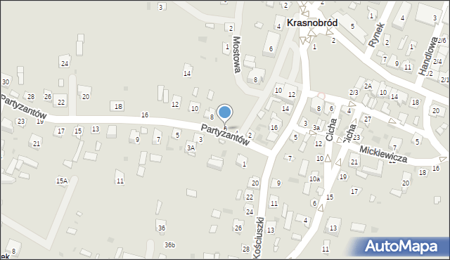 Krasnobród, Partyzantów, 6, mapa Krasnobród