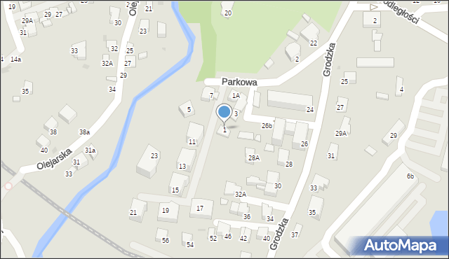 Krosno, Parkowa, 1, mapa Krosna