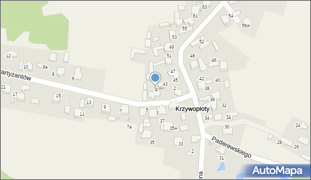 Krzywopłoty, Partyzantów, 4, mapa Krzywopłoty