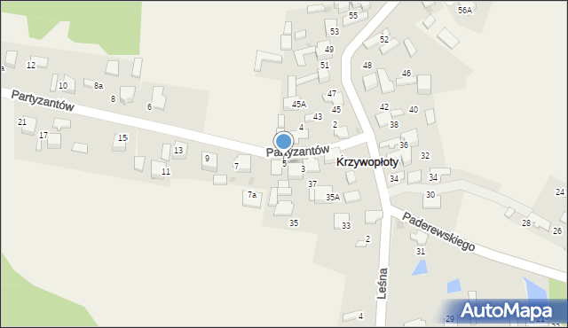 Krzywopłoty, Partyzantów, 5, mapa Krzywopłoty