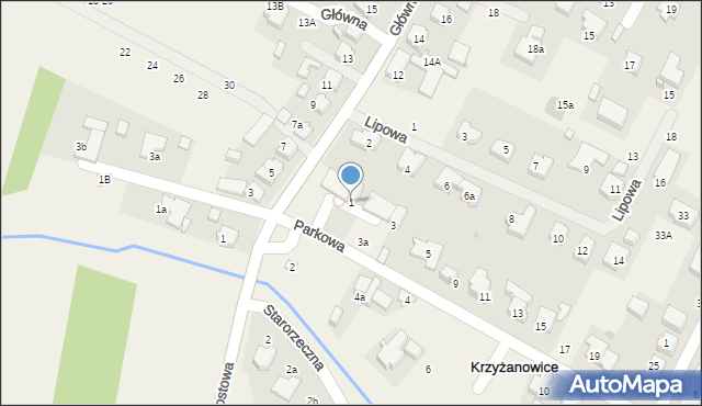 Krzyżanowice, Parkowa, 1, mapa Krzyżanowice