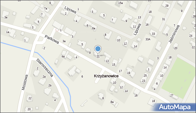 Krzyżanowice, Parkowa, 11, mapa Krzyżanowice