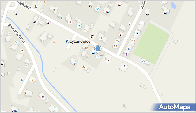 Krzyżanowice, Parkowa, 14, mapa Krzyżanowice