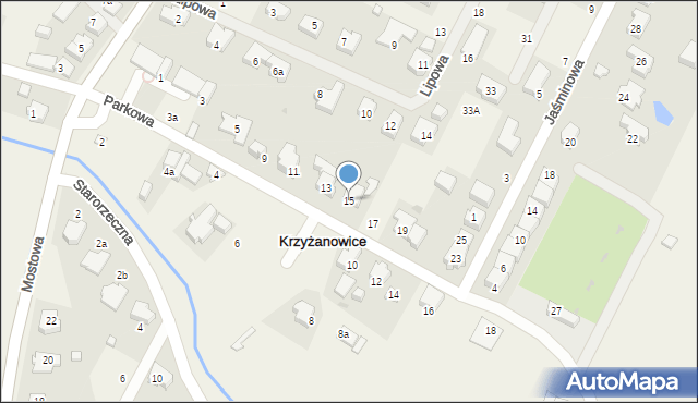 Krzyżanowice, Parkowa, 15, mapa Krzyżanowice