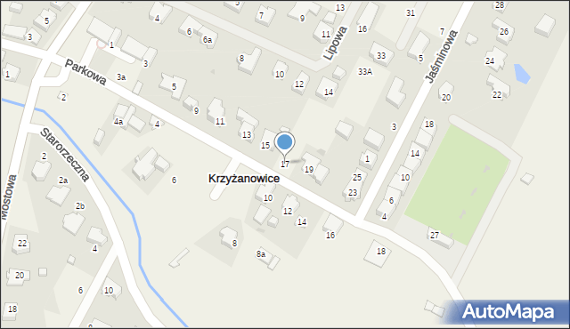 Krzyżanowice, Parkowa, 17, mapa Krzyżanowice