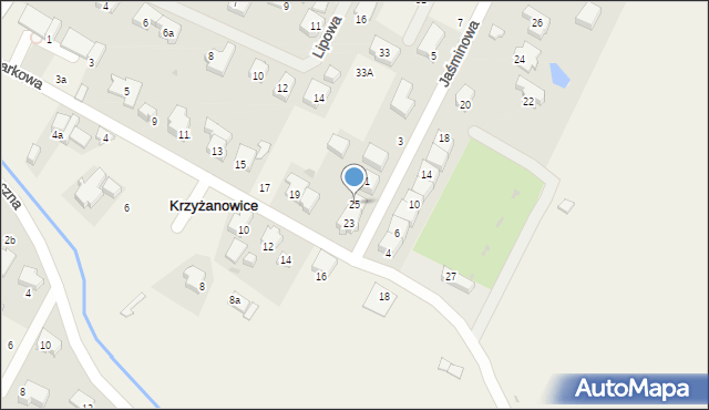 Krzyżanowice, Parkowa, 25, mapa Krzyżanowice