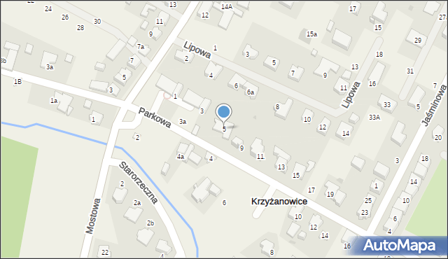 Krzyżanowice, Parkowa, 5, mapa Krzyżanowice