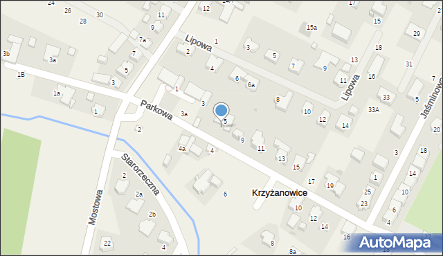 Krzyżanowice, Parkowa, 7, mapa Krzyżanowice