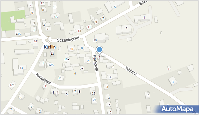 Kuślin, Parkowa, 1, mapa Kuślin