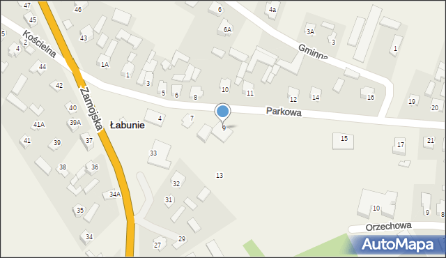 Łabunie, Parkowa, 9, mapa Łabunie