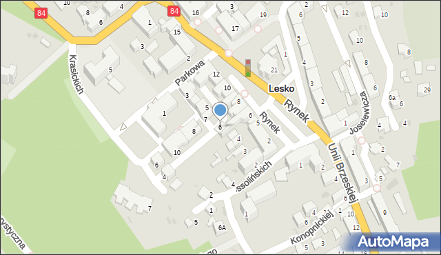 Lesko, Parkowa, 6, mapa Lesko