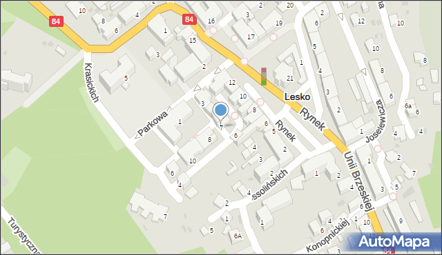 Lesko, Parkowa, 7, mapa Lesko