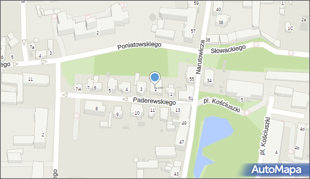 Leszno, Paderewskiego Ignacego Jana, 2, mapa Leszno