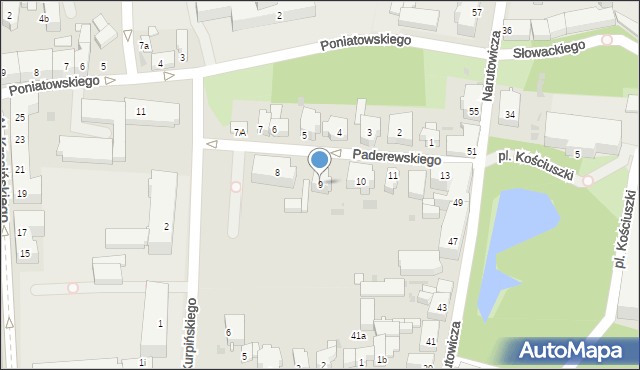 Leszno, Paderewskiego Ignacego Jana, 9, mapa Leszno