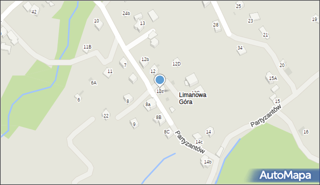 Limanowa, Partyzantów, 14A, mapa Limanowa