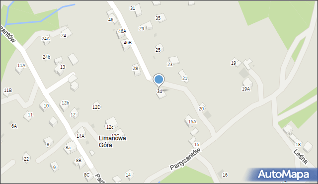 Limanowa, Partyzantów, 34, mapa Limanowa