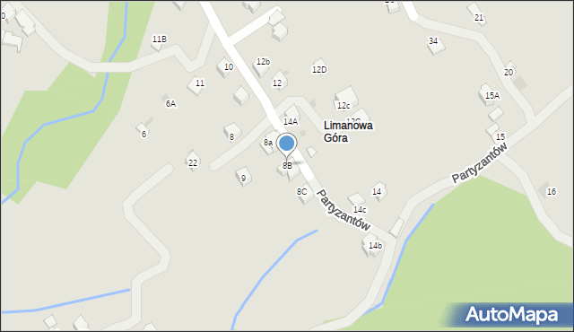 Limanowa, Partyzantów, 8B, mapa Limanowa