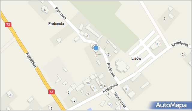 Lisów, Parkowa, 1, mapa Lisów