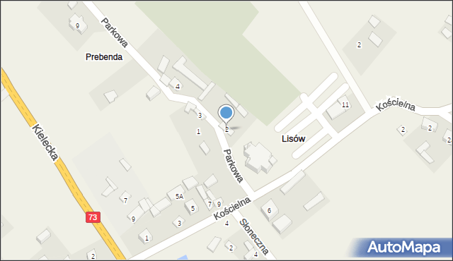 Lisów, Parkowa, 2, mapa Lisów