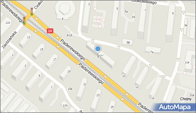 Łódź, Paderewskiego Ignacego Jana, 8, mapa Łodzi