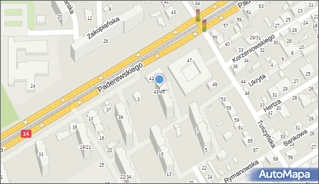 Łódź, Paderewskiego Ignacego Jana, 43/45, mapa Łodzi