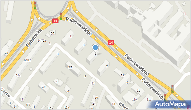 Łódź, Paderewskiego Ignacego Jana, 5, mapa Łodzi