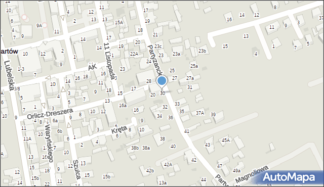 Lubartów, Partyzancka, 30, mapa Lubartów