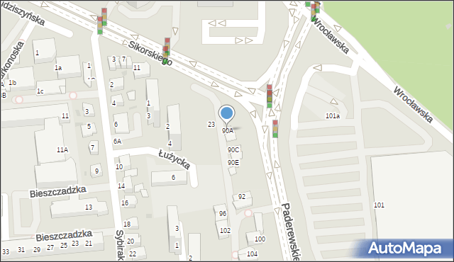 Lubin, Paderewskiego Ignacego Jana, 90A, mapa Lubin