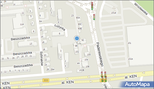 Lubin, Paderewskiego Ignacego Jana, 96A, mapa Lubin