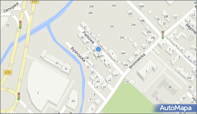 Lublin, Parkowa, 8a, mapa Lublina