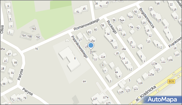 Lublin, Paśnikowskiego Baltazara, 13, mapa Lublina