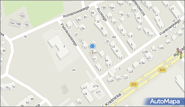 Lublin, Paśnikowskiego Baltazara, 9, mapa Lublina